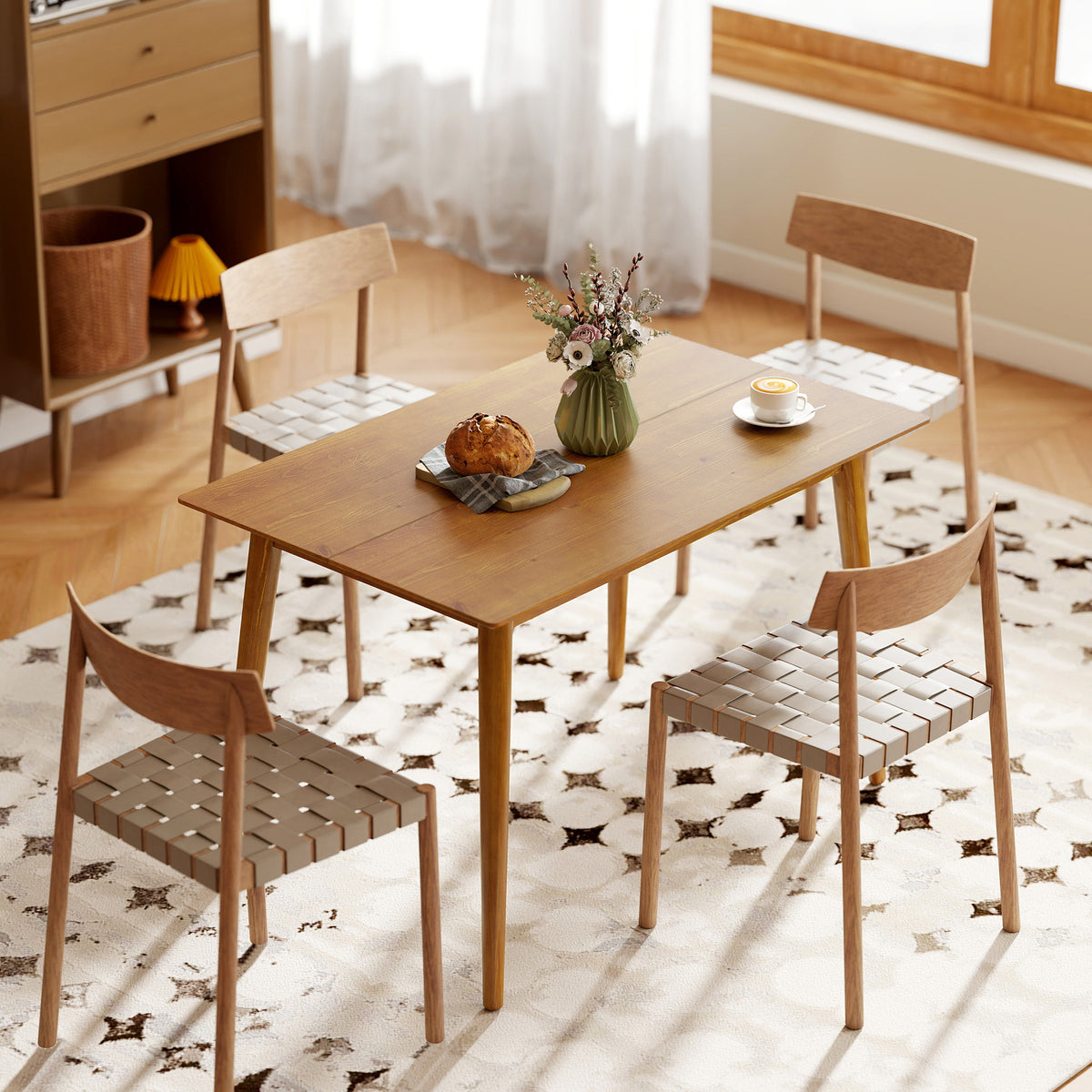 Table de salle à manger design grand plateau 4-6 personnes en bois dim. 120L x 75l x 76H cm