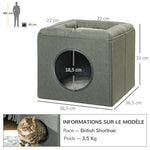 Maison niche pour chat 2 niveaux avec coussin moelleux en peluche - 36,5 x 36,5 x 33 cm gris