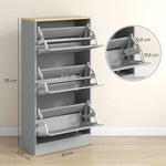 Meuble à chaussures 18 paires, armoire à chaussures avec 3 tiroirs rabattables, étagères réglables, 60x23,5x115cm, gris