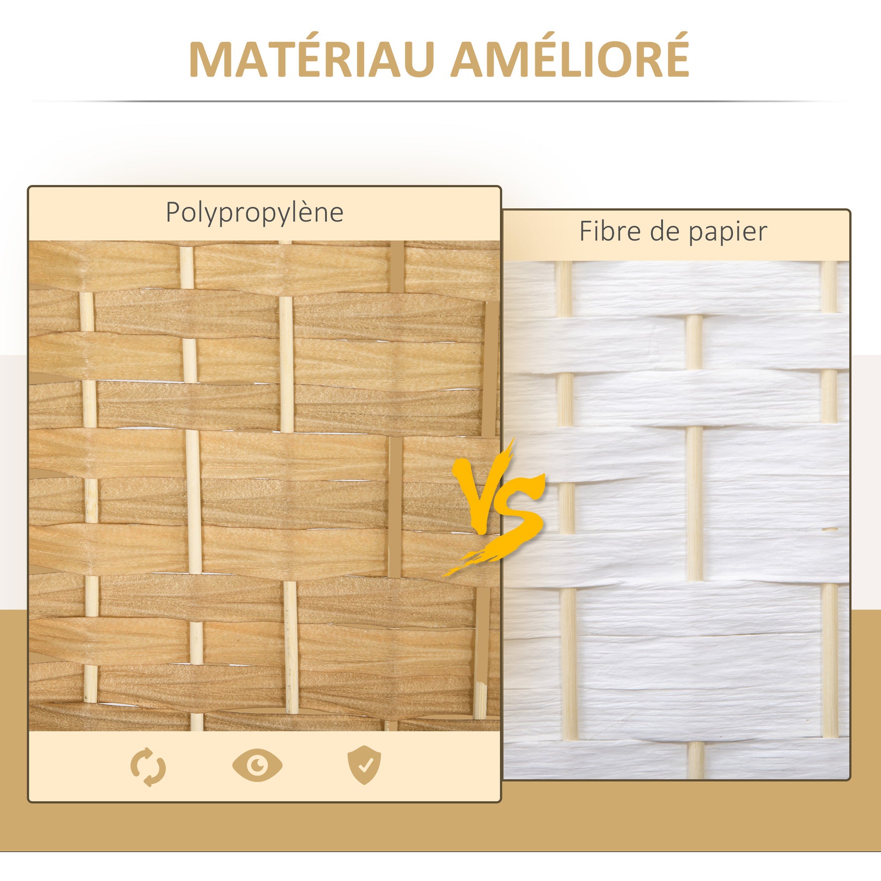 Paravent intérieur en bois 4 panneaux séparateur de pièce pliable pour salon chambre 180 x 180 cm bois naturel