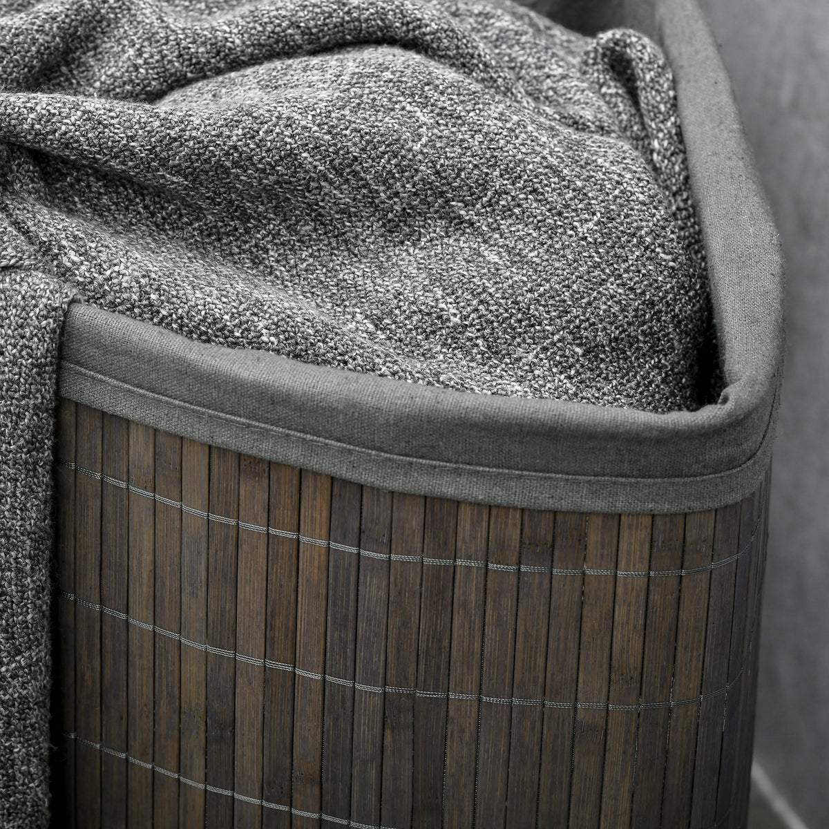 Panier à linge en bambou d'angle 55L avec couvercle et sac amovible 38 x 38 x 57 cm gris
