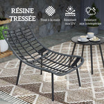 Salon de Jardin extérieur en résine tressée 2 personnes ensemble de meubles de jardin coussins de 15 cm d'épaisseur gris
