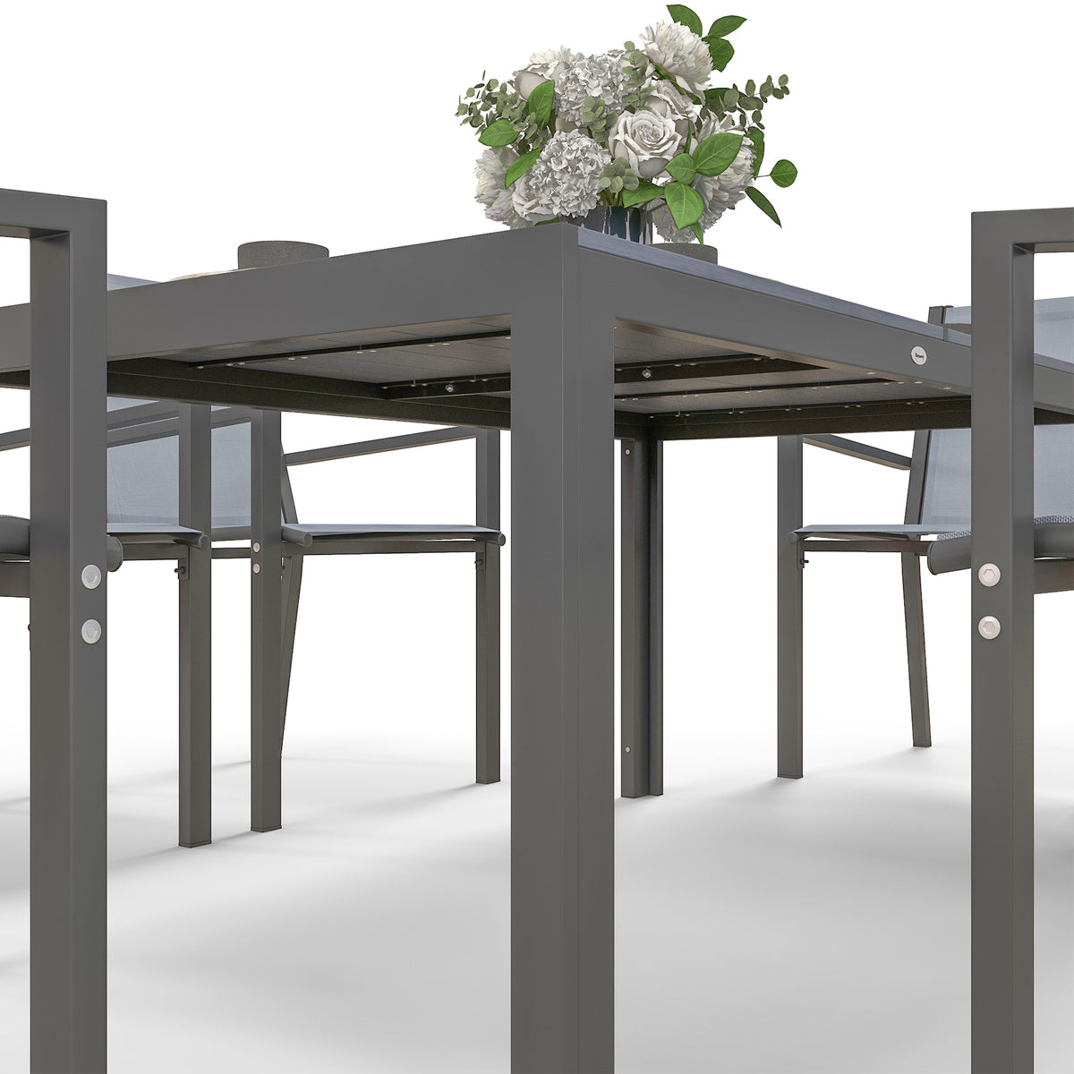 Ensemble de salle à manger de jardin pour 6 personnes salon de jardin extérieur cadres en acier chaises empilables gris