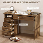 Bureau Informatique avec 5 Tiroirs, 110 x 50 cm, Bureau avec Rangement, Étagère Ouverte, Tiroir Verrouillable, Noyer