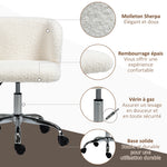 Chaise de bureau sans accoudoir en toison d'agneau hauteur réglable pivotant à 360 ° charge max. 120 Kg blanc