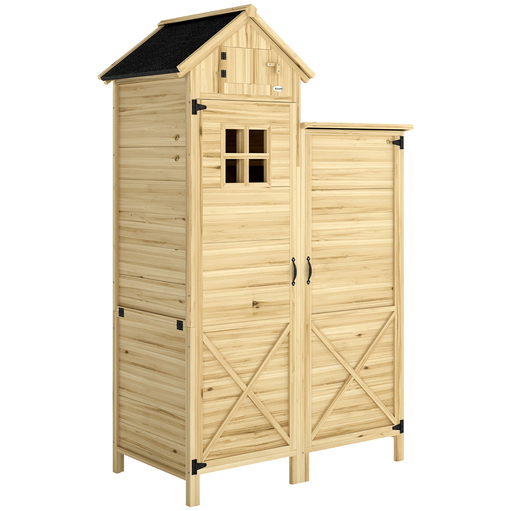 Armoire de Jardin en Bois Abri de Jardin Toit en Asphalte Double Zone et Étagères Amovibles 106x57x167cm Naturel