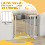 Barrière de sécurité largueur réglable 74-80 / 91,5-97,5 cm double verrouillage fermeture automatique barrière chien pour porte couloir escalier sans perçage acier blanc
