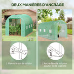 Serra da giardino a tunnel, superficie a terra 8 m², 4L x 2P x 2,05A m, telaio tubolare, porta con cerniera, 6 finestre avvolgibili, verde