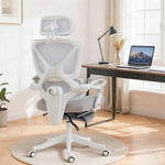 Chaise Bureau Ergonomique avec Appui-Tête Réglable, Fauteuil de Bureau Inclinable en Maille, Dossier Séparé, Gris