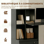 Bureau d'ordinateur avec bibliothèque 4 compartiments et tiroir verrouillable, 126 x 50 x 109 cm, noir