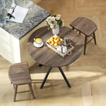 Table à manger ronde pour 2 personnes avec plateau aspect bois et piètement croisé en acier, marron