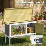 Clapier Lapin Extérieur en Bois, avec Toit Ouvrable en Asphalt et Plateau Coulissant, Design Surélevé, 90x45x65cm, Gris