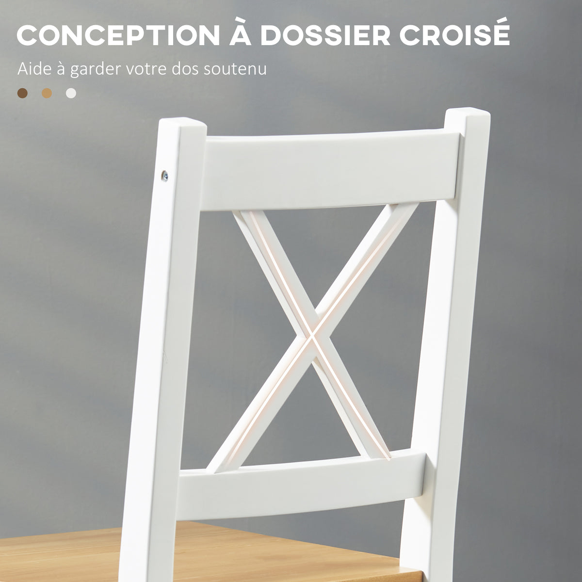 Lot de 4 chaises de salle à manger en bois massif chaise de cuisine esprit campagne dossier croisé blanc et chêne