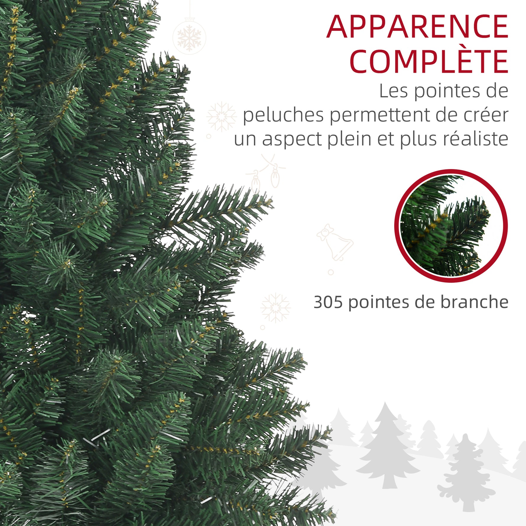 Sapin de Noël artificiel 305 branches avec pied croix acier amovible Ø 85 x 120H cm vert