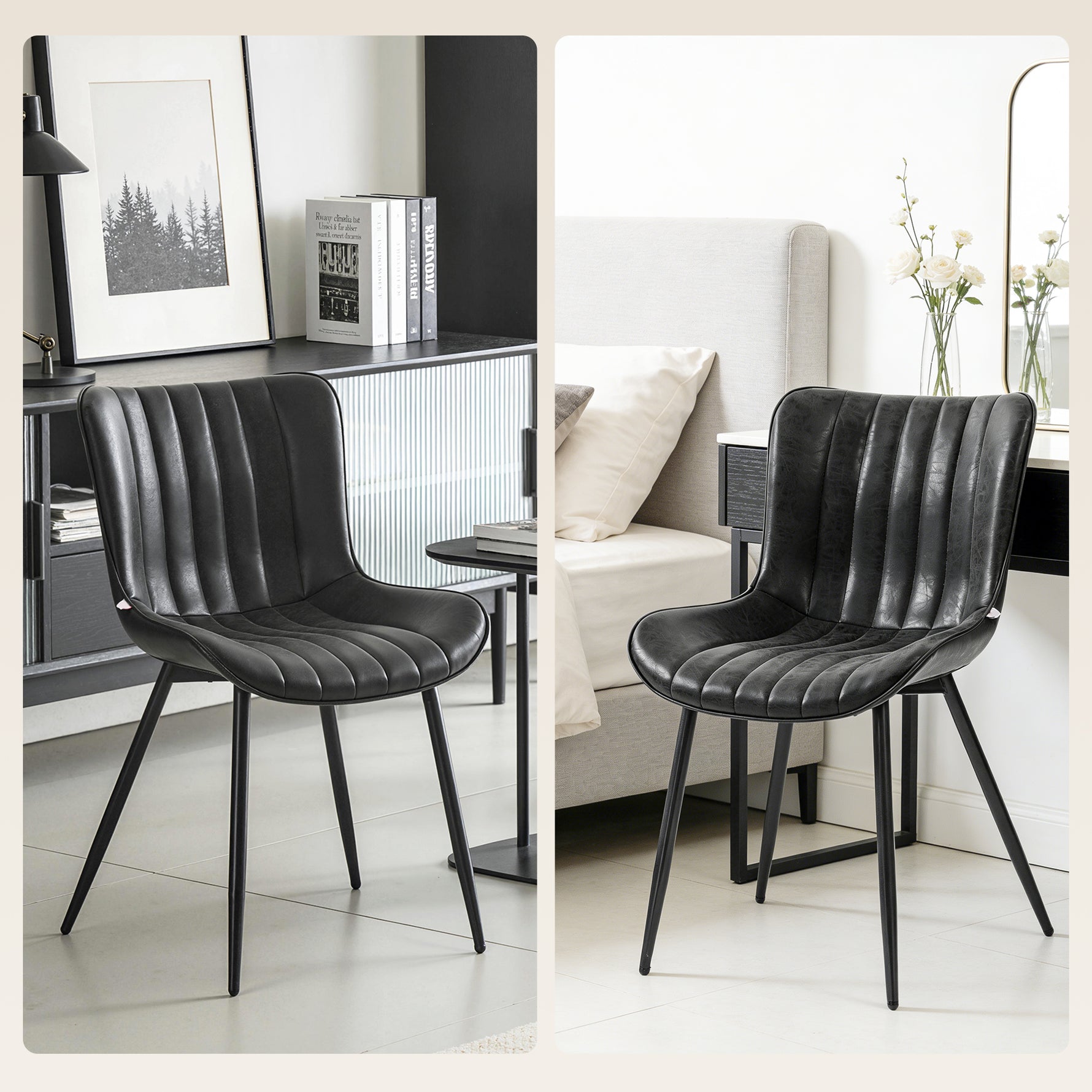 Lot de 2 chaises de salle à manger design moderne et capitonné pour salon, salle à manger, chambre à coucher, noir