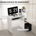Bureau Informatique multimédia étagères Tablette Clavier Panier Noir Panneaux Particules Blanc