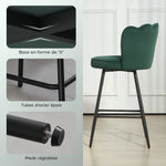 Lot de 2 tabourets de bar, chaises de bar avec dossier et repose-pieds, pieds en acier, 54 x 55 x 97 cm, vert foncé