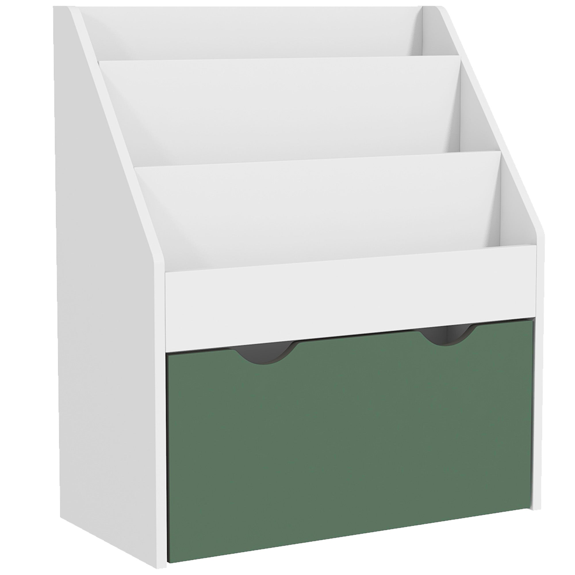 Kinder-Bücherregal mit 3 Ablageebenen und einer Schublade, 62,5L x 30B x 70H cm, grün