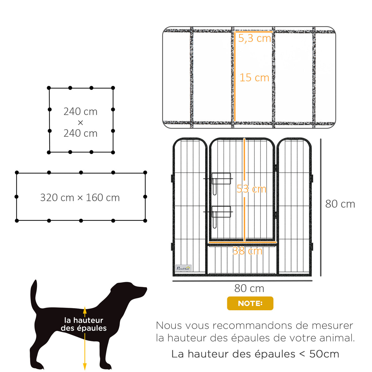 Parc enclos modulable acier époxy porte verrouillable pour chiens petits animaux intérieur et extérieur 80 x 80 cm gris