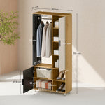 Armoire chambre penderie avec miroir, compartiments ouverts, placard et tringle de suspension, 80 x 30 x 170 cm, naturel