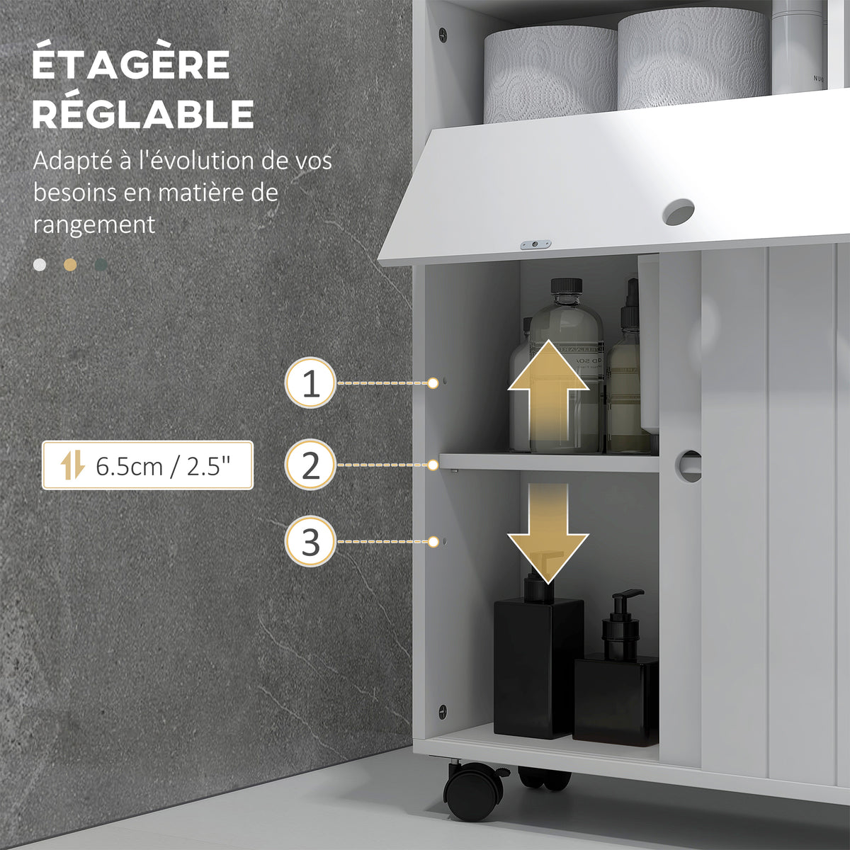 Toilet- en badkamermeubel met toiletrolhouder op wieltjes - 52 x 17 x 67 cm wit