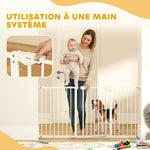 Barrière de sécurité animaux porte fermeture automatique système de double verrouillage sans perçage 3 extensions blanc