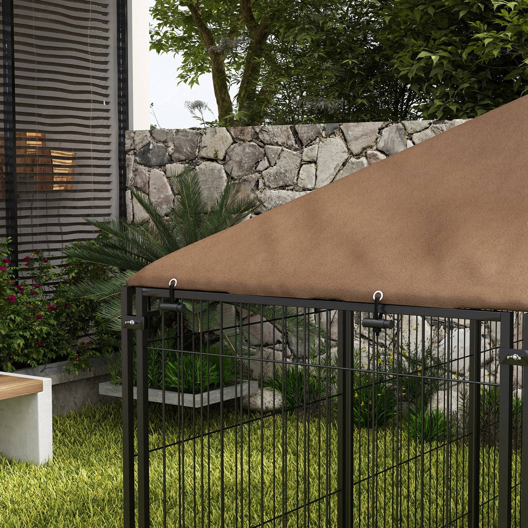 Chenil extérieur pour Chiens en acier et Tissu Oxford Support gamelle et Toit résistant aux intempéries Espace spacieux-8
