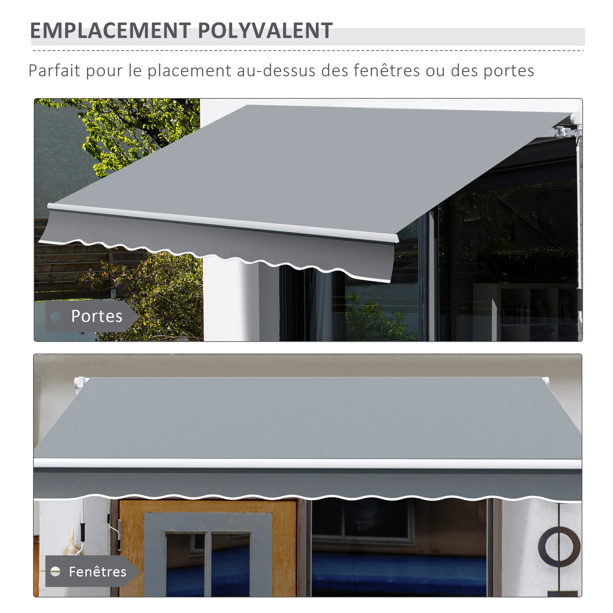 Store banne manuel rétractable 395 x 245 cm store exterieur terrasse avec manivelle, angle réglable 45°-85°