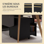 Caisson de bureau à roulettes avec 2 tiroirs coulissants trieur à dossiers 48 x 40 x 59,5 cm noir