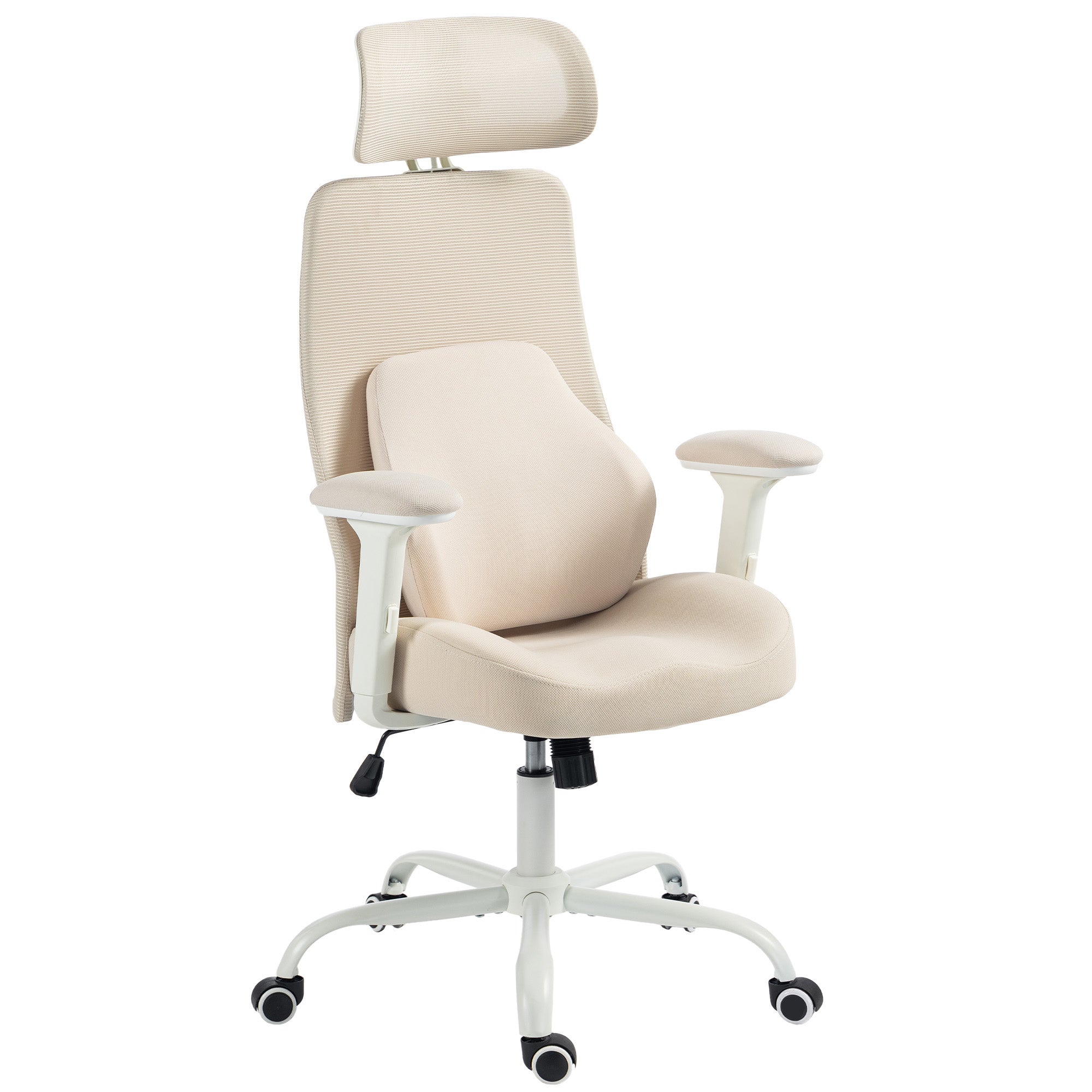 Ergonomic Office Chair, Mesh Desk Chair, Memory Foam Lumbar Support, Adjustable Armrests, Beige