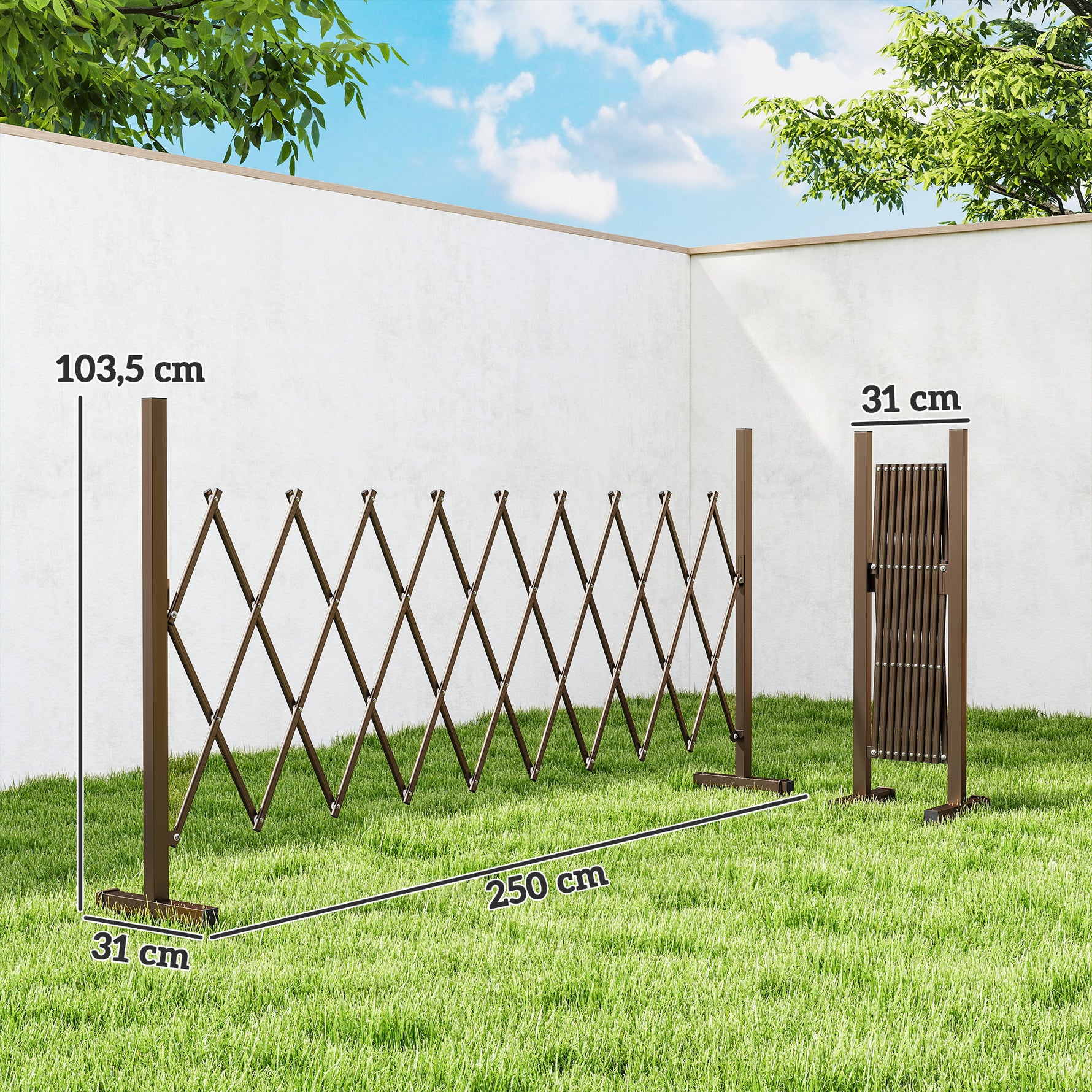Barrière Extensible rétractable barrière de sécurité 250L x 31l x 104H cm alu métal Chocolat