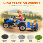 Tracteur électrique enfants avec remorque amovible, voiture électrique enfants, télécommande 2,4G, 139x58x55cm, bleu