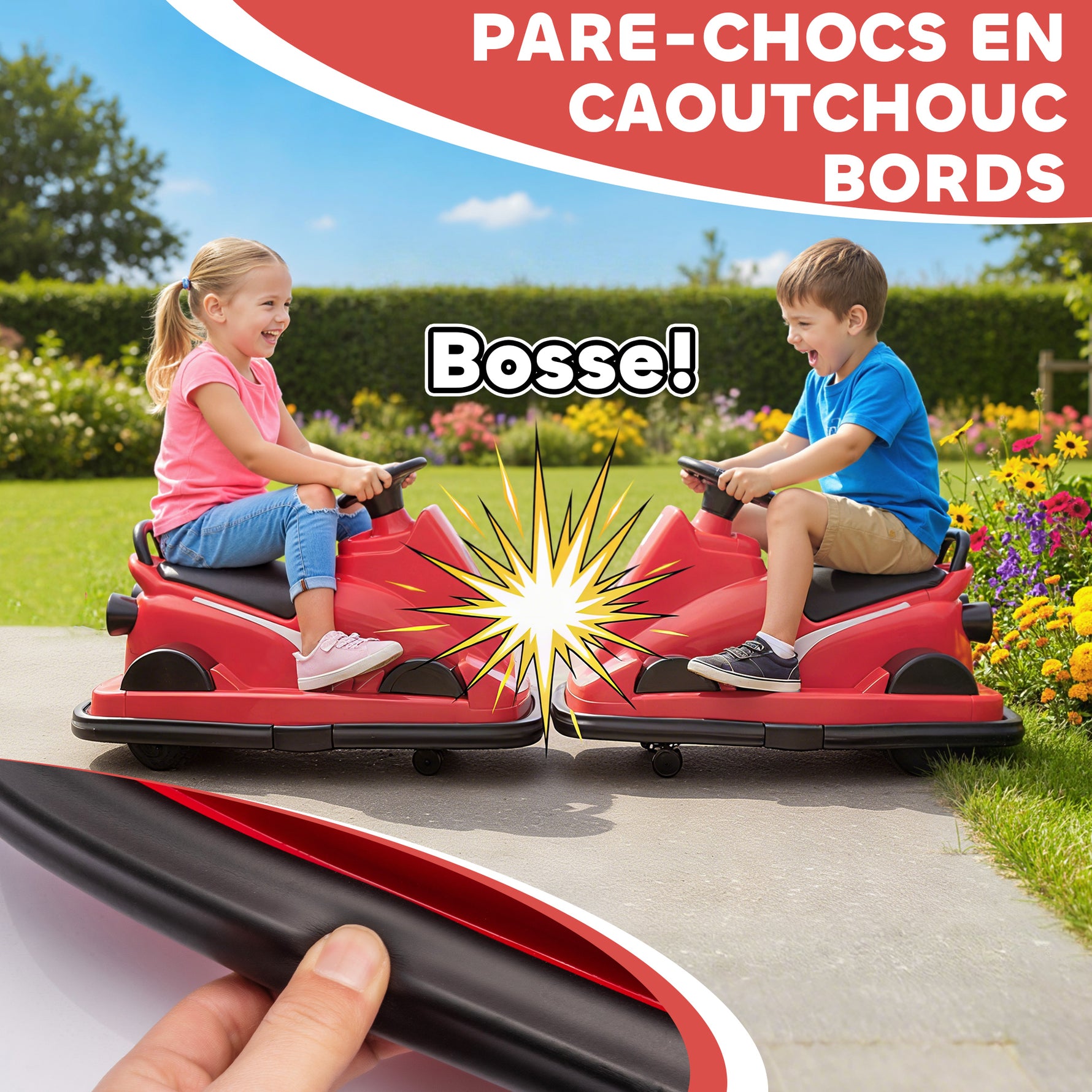 Auto-Tamponneuse Enfant 6V, Rotation à 360°, Musique, Klaxon, Démarrage Doux, 2,5 km/h, pour Âges 3-8, 74x53x48cm, Rouge