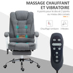 Fauteuil de bureau direction massant chauffant hauteur réglable dossier inclinable toile de lin gris