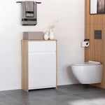 Meuble de salle de bain, meuble de rangement, tiroir et placard double porte, 60x30x90cm, blanc et effet bois naturel