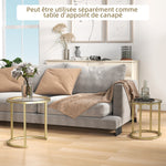 Lot de 2 tables basses tables d'appoint gigognes encastrables structure en acier et plateau verre trempé transparent or