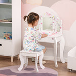 Coiffeuse Enfant avec Tabouret, Miroir triptyque et tiroir Coulissant - Coiffeuse dim. 63L x 40l x 85,5H cm