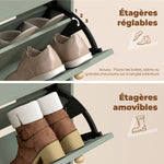 Meuble à chaussures 12 paires, armoire à chaussures avec 2 tiroirs rabattables, étagères réglables, 80x26x101 cm, vert
