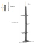 Arbre à chat du sol au plafond poteau à griffer hauteur réglable dim. 43L x 27I x 228-260H cm 4 niveaux d'activités gris