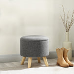 Pouf rond repose-pieds tabouret avec coffre de rangement pieds en bois design moderne gris