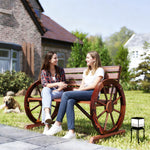 Banc de Jardin banc 3 places banc en bois Style Rustique Chic accoudoirs Roues Charette Bois Sapin traité carbonisation