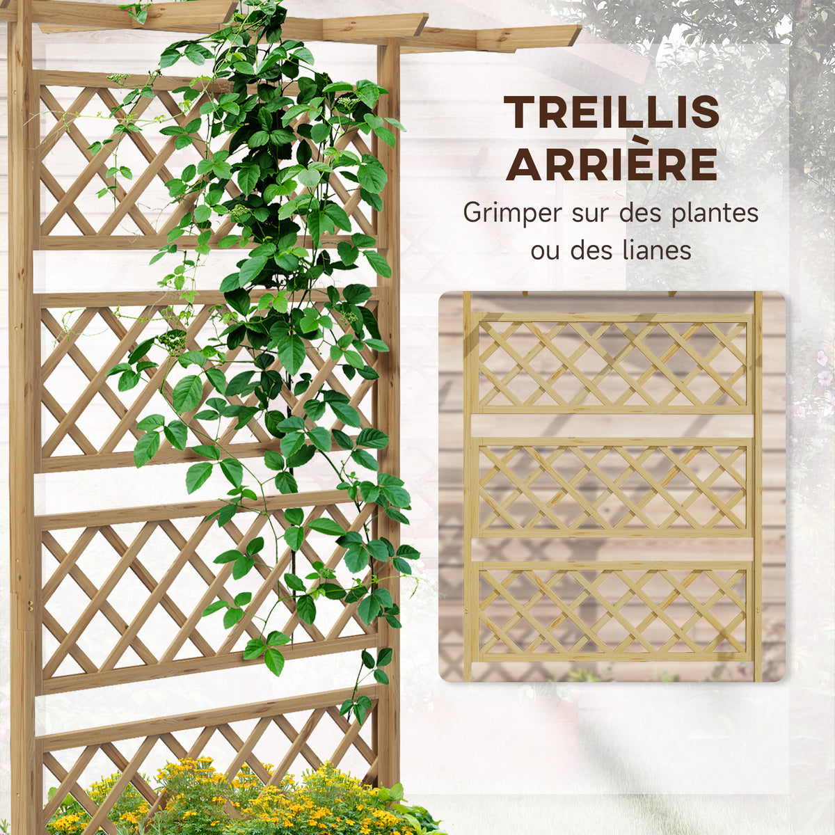 Jardinière avec treillis bac à fleurs pour plantes grimpantes, légumes, fleurs - en effet bois naturel