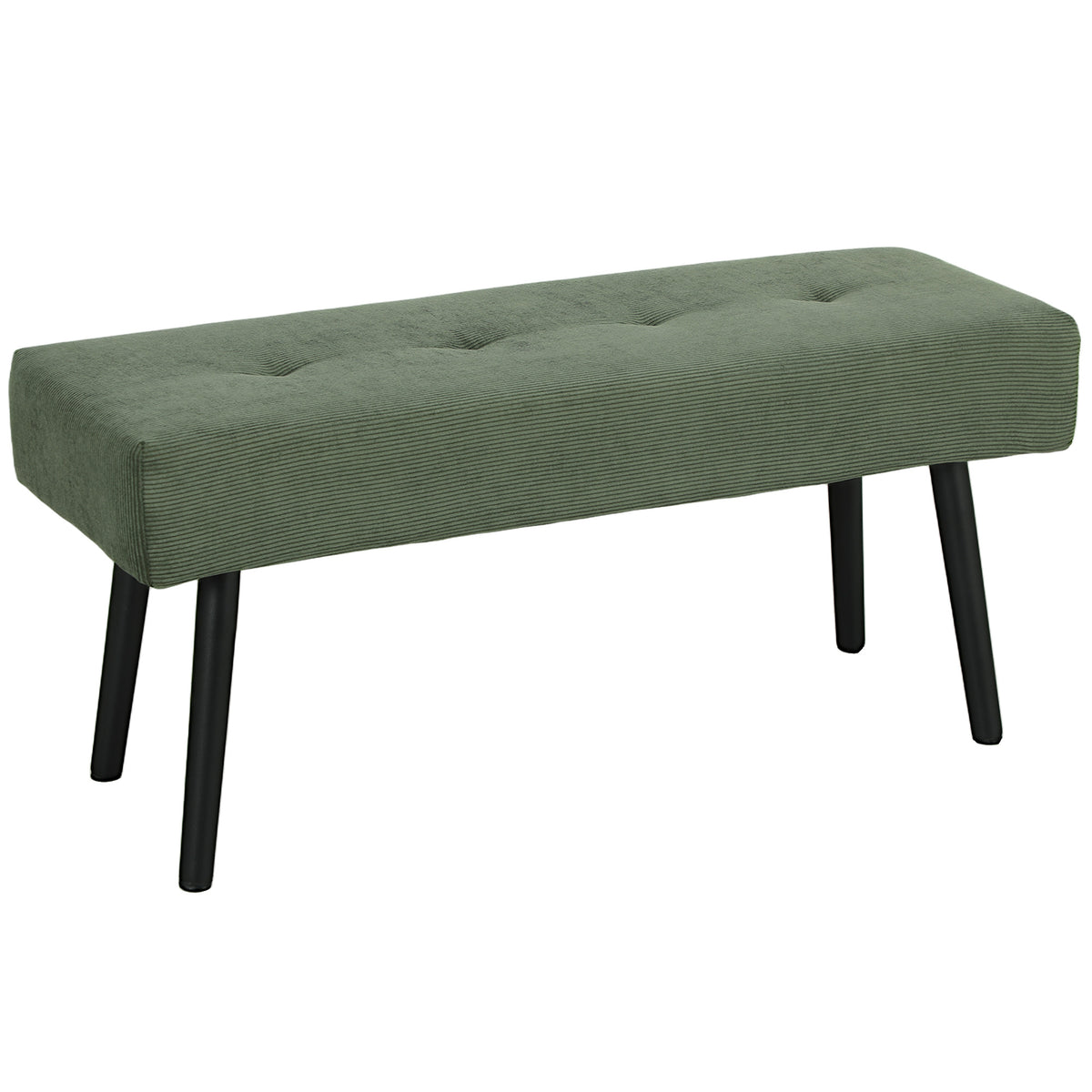 Banco banqueta a pie de cama tapizado en pana con patas de acero negro, carga de 220 kg, 100 x 36 x 45 cm, verde