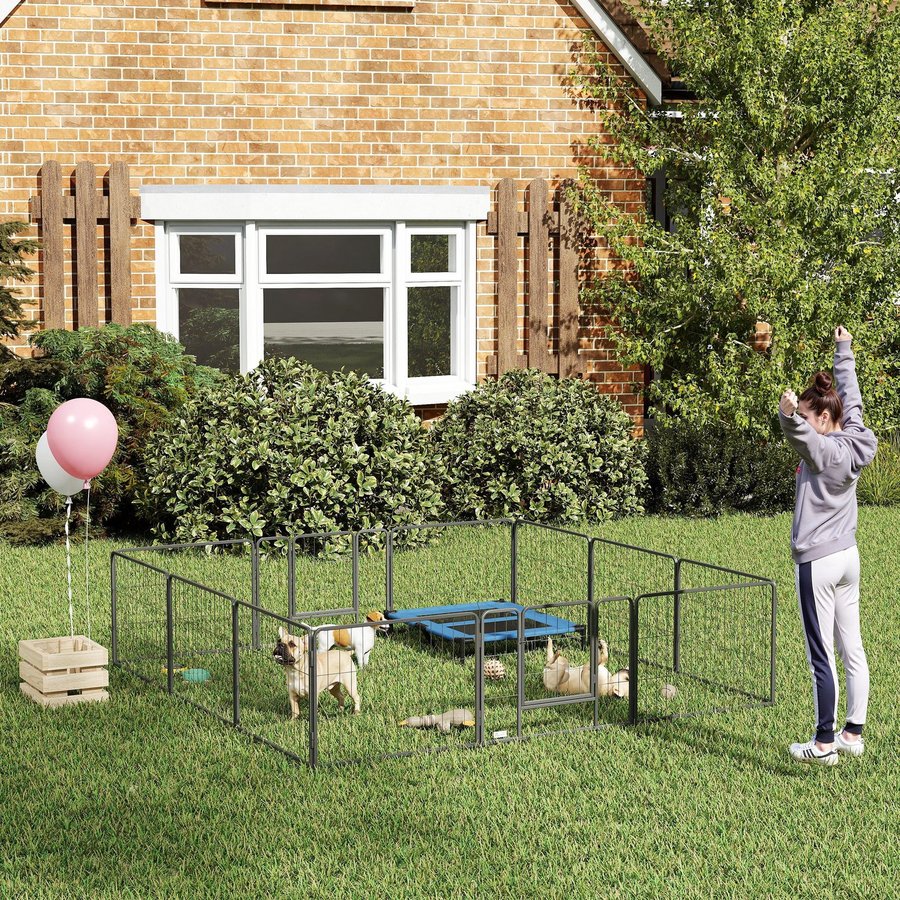 Parc pour chien, enclos chien 12 panneaux modulable et pliable, enclos portable en acier 60H cm avec porte, clôture pour chat, chiens de petit taille, intérieur et extérieur, gris
