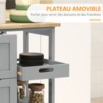 Chariot desserte de cuisine à roulettes plan de travail en bois 3 tiroirs et 1 plateau amovible 67 x 37 x 85,5 cm gris