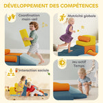 Parcours motricité bébé 9PCS, module motricité bébé en mousse avec housse amovible en revêtement velours, multicolore