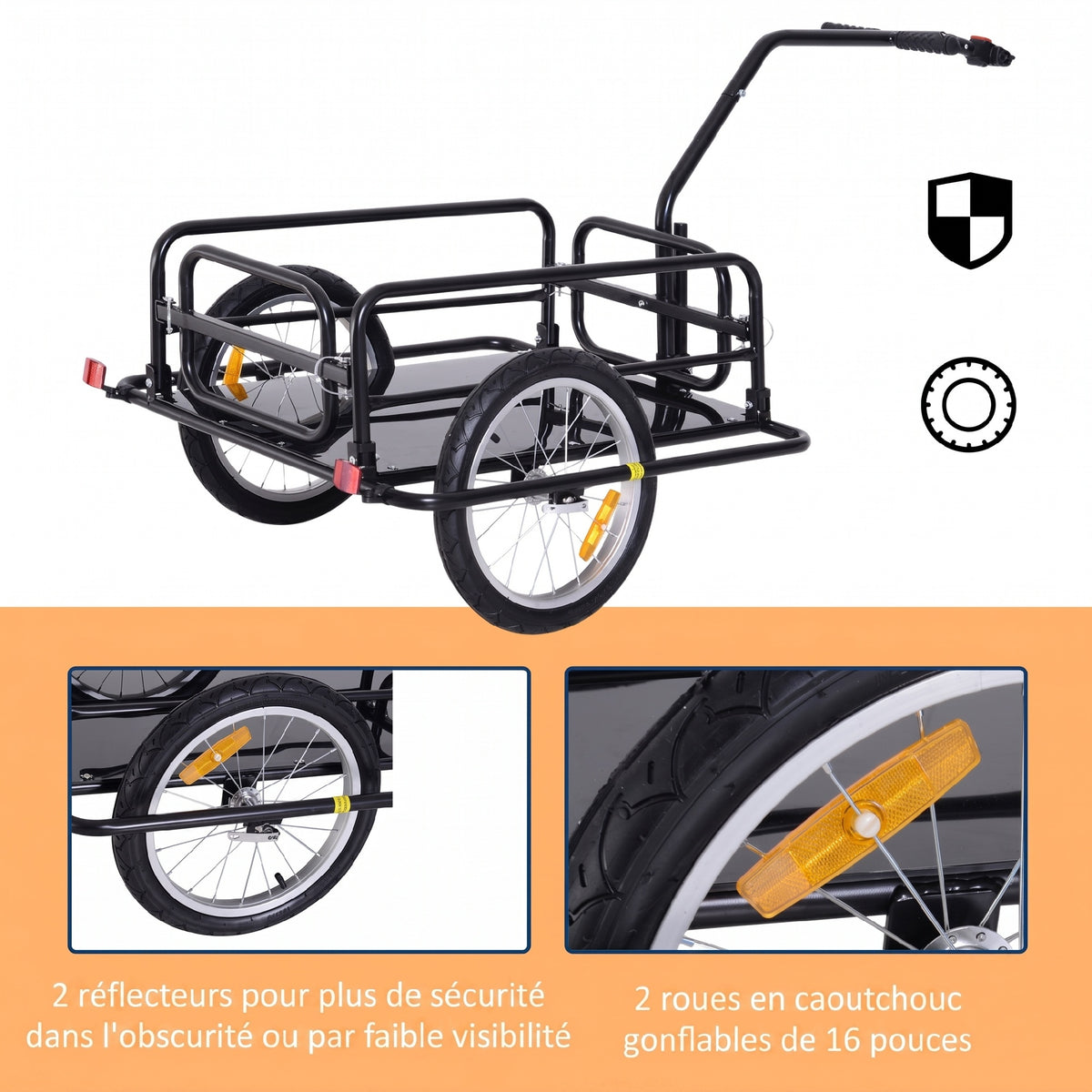 Fahrradanhänger, Transportanhänger für Fahrräder, 70 l, 155 L × 71,5 B × 77 H cm, Klappdeichsel mit universeller Befestigung, Stahl, maximale Traglast 40 kg, schwarz