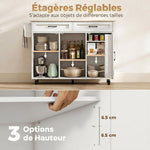 Îlot de cuisine avec plateau rabattable, chariot à roulettes 2 tiroirs, 3 portes, porte-racks et porte-serviettes, blanc