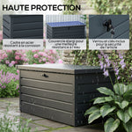 Coffre de rangement exterieur XXL 311L coffre de jardin acier galvanisé verrouillable vérin à gaz 120x62x62cm gris foncé