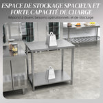 Table de travail en acier inoxydable 2 étagère, pour cuisine, garage, jardin, 90 x 60 x 86 cm, argenté